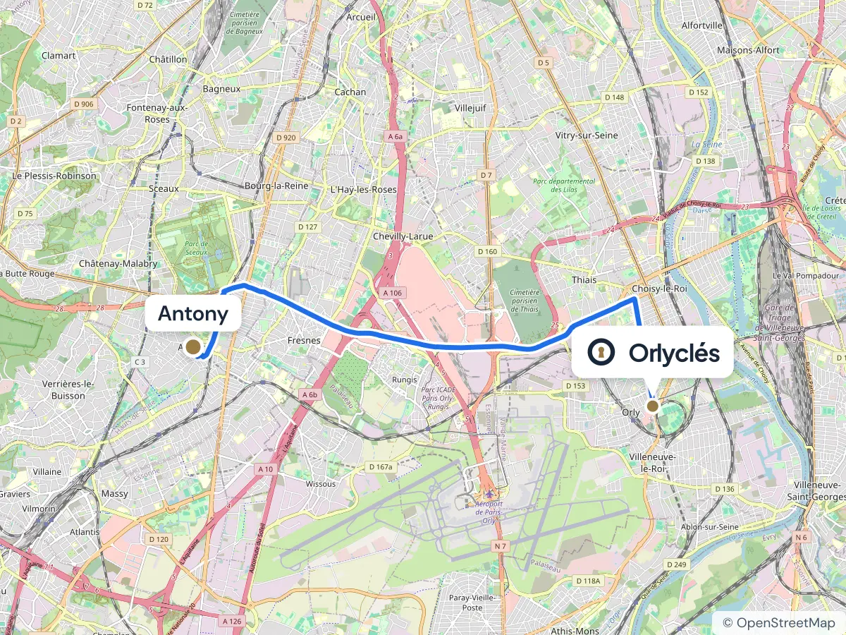 Itinéraire d’Antony au centre E.Leclerc d’Orly, 11,4 km