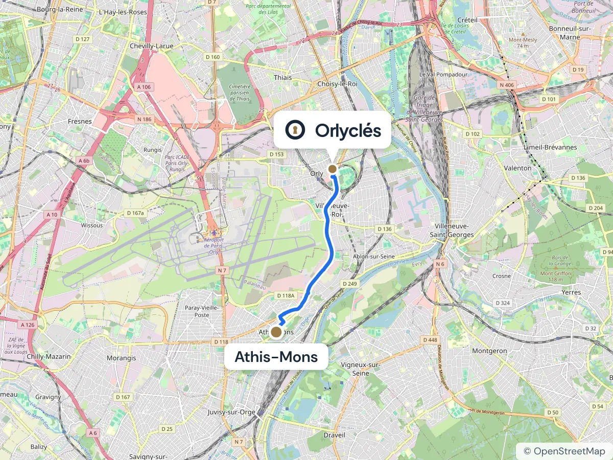 Itinéraire d’Athis-Mons au centre E.Leclerc d’Orly, 4,9 km