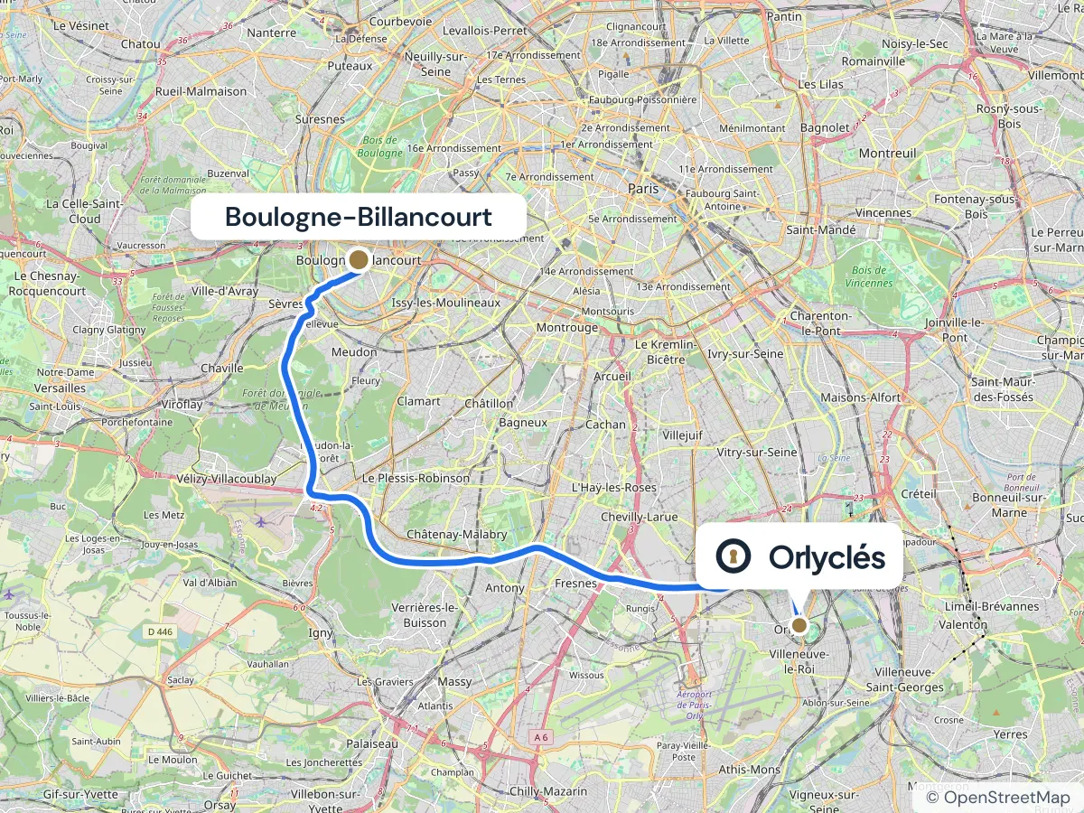 Itinéraire de Boulogne-Billancourt au centre E.Leclerc d’Orly, 24,7 km
