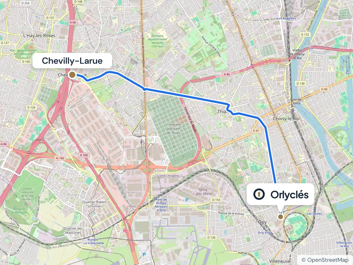 Itinéraire de Chevilly-Larue au centre E.Leclerc d’Orly, 6,6 km