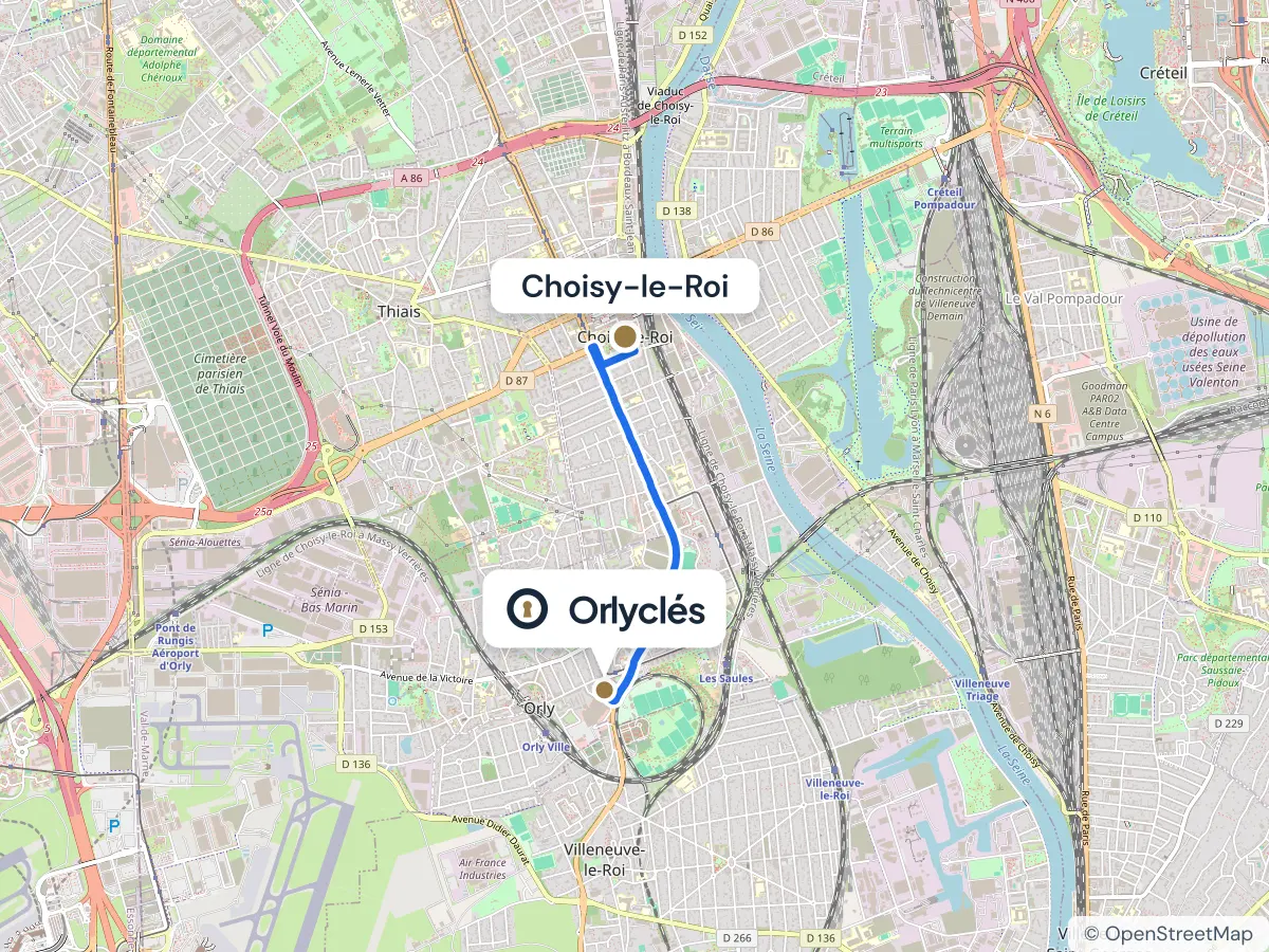 Itinéraire de Choisy-le-Roi au centre E.Leclerc d’Orly, 2,8 km