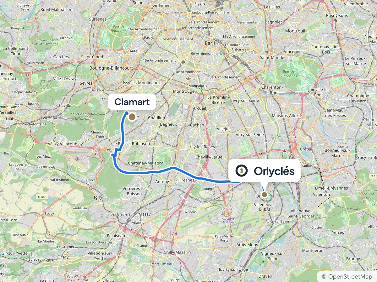 Itinéraire de Clamart au centre E.Leclerc d’Orly, 20,2 km
