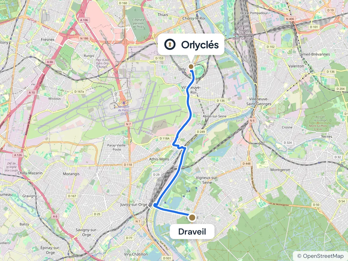 Itinéraire de Draveil au centre E.Leclerc d’Orly, 9,3 km