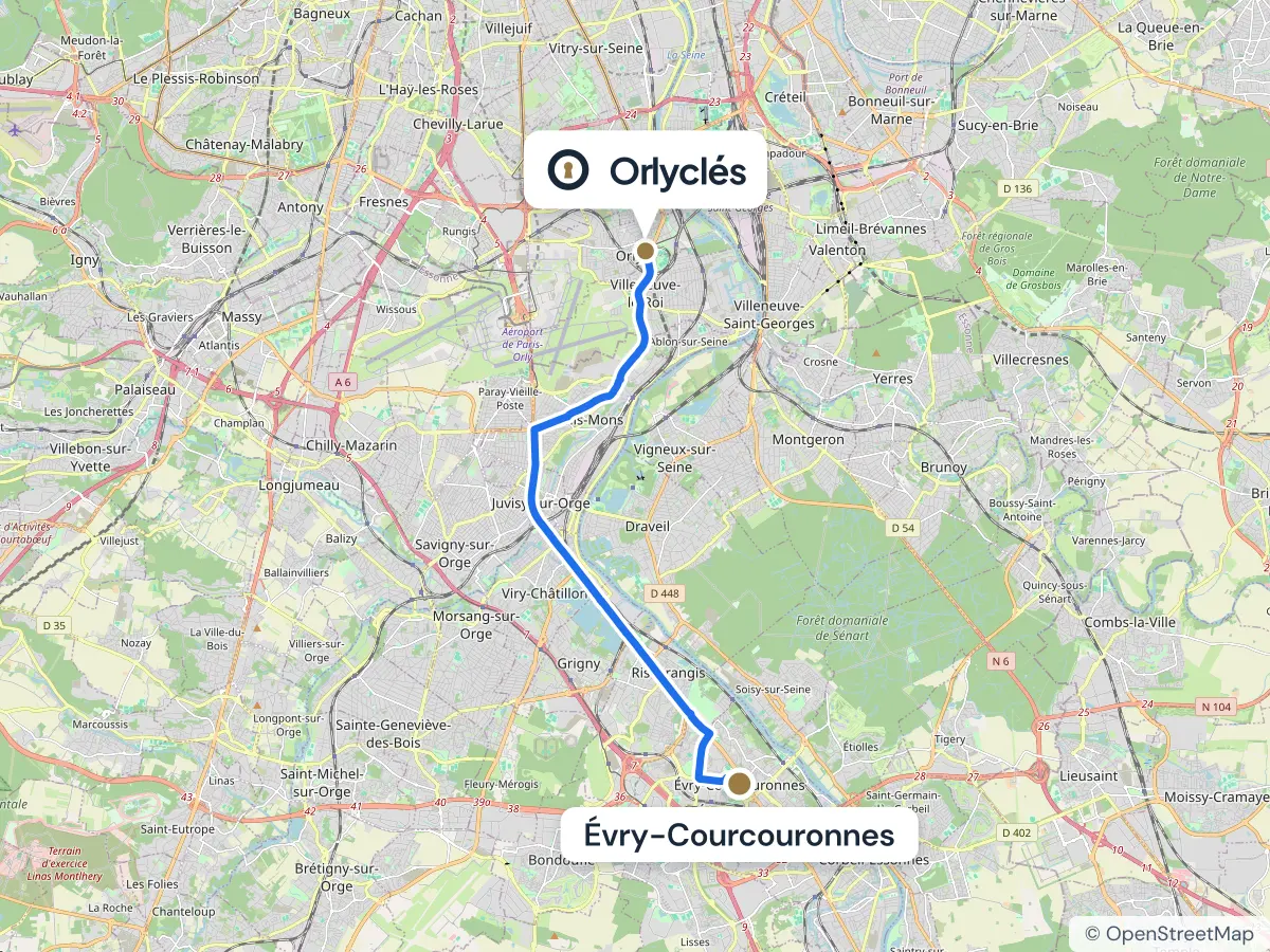 Itinéraire d’Évry-Courcouronnes au centre E.Leclerc d’Orly, 17 km