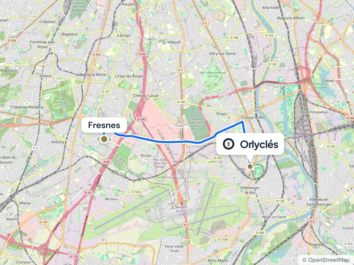 Itinéraire de Fresnes au centre E.Leclerc d’Orly, 8,7 km
