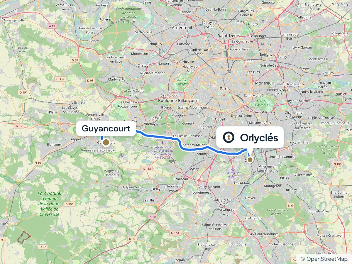 Itinéraire de Guyancourt au centre E.Leclerc d’Orly, 31,3 km