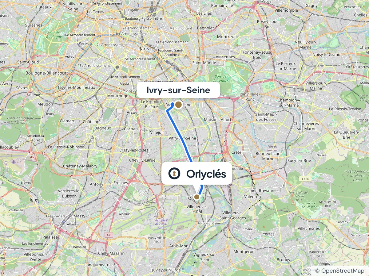 Itinéraire d’Ivry-sur-Seine au centre E.Leclerc d’Orly, 9,9 km