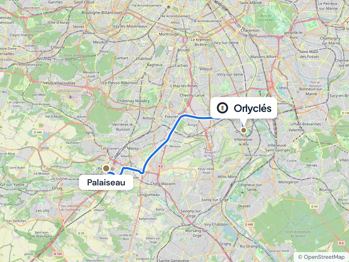 Itinéraire de Palaiseau au centre E.Leclerc d’Orly, 17,7 km