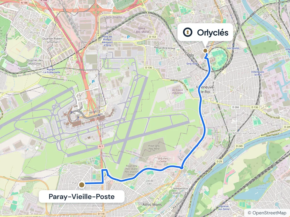 Itinéraire de Paray-Vieille-Poste au centre E.Leclerc d’Orly, 6,8 km