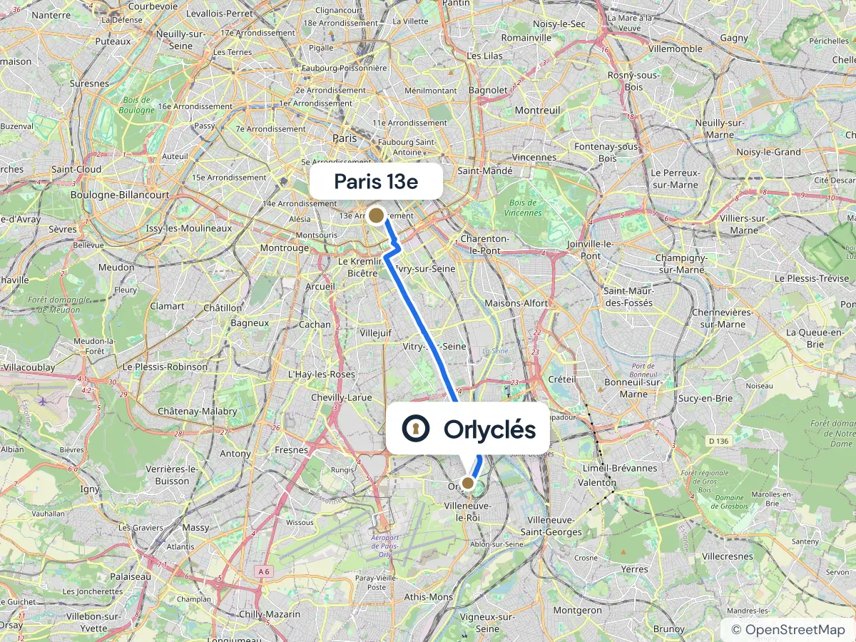 Itinéraire de Paris 13e au centre E.Leclerc d’Orly, 11,2 km