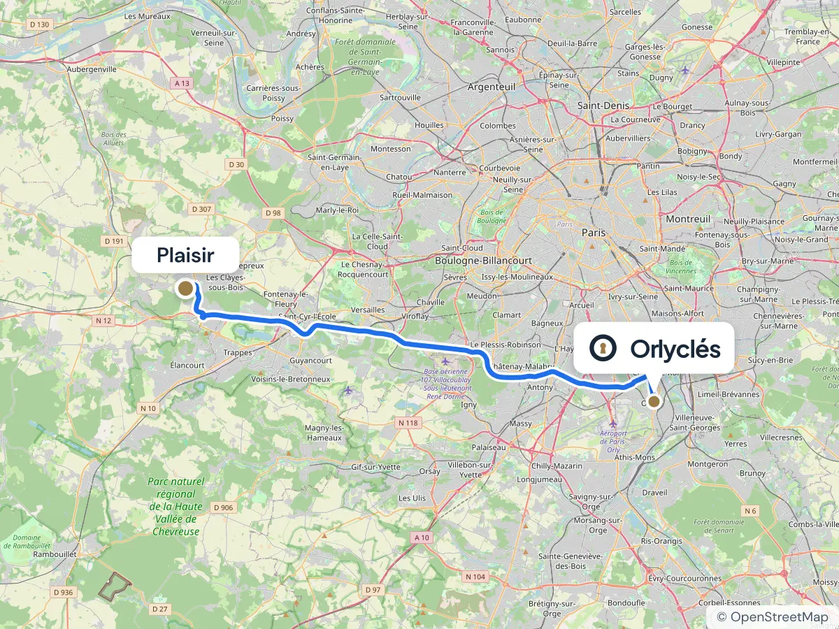 Itinéraire de Plaisir au centre E.Leclerc d’Orly, 40,6 km