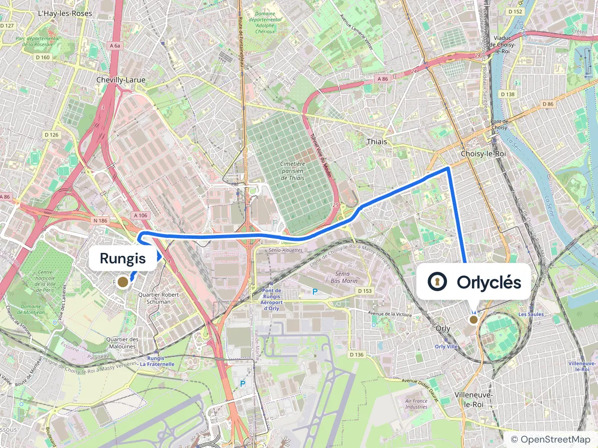 Itinéraire de Rungis au centre E.Leclerc d’Orly, 7,3 km