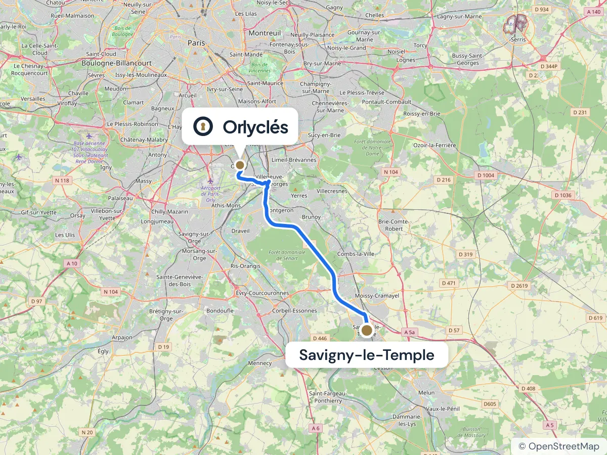 Itinéraire de Savigny-le-Temple au centre E.Leclerc d’Orly, 25,2 km