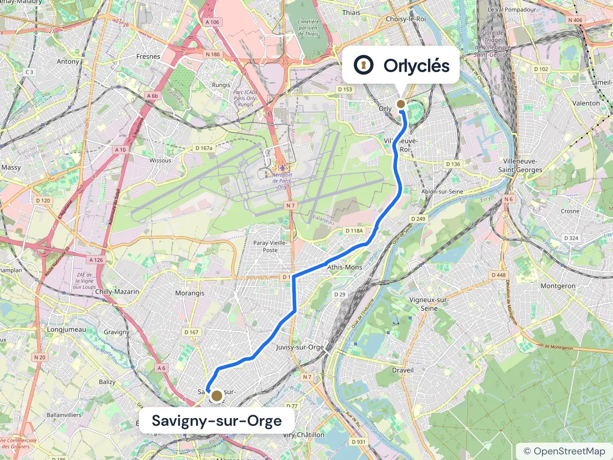 Itinéraire de Savigny-sur-Orge au centre E.Leclerc d’Orly, 10,1 km