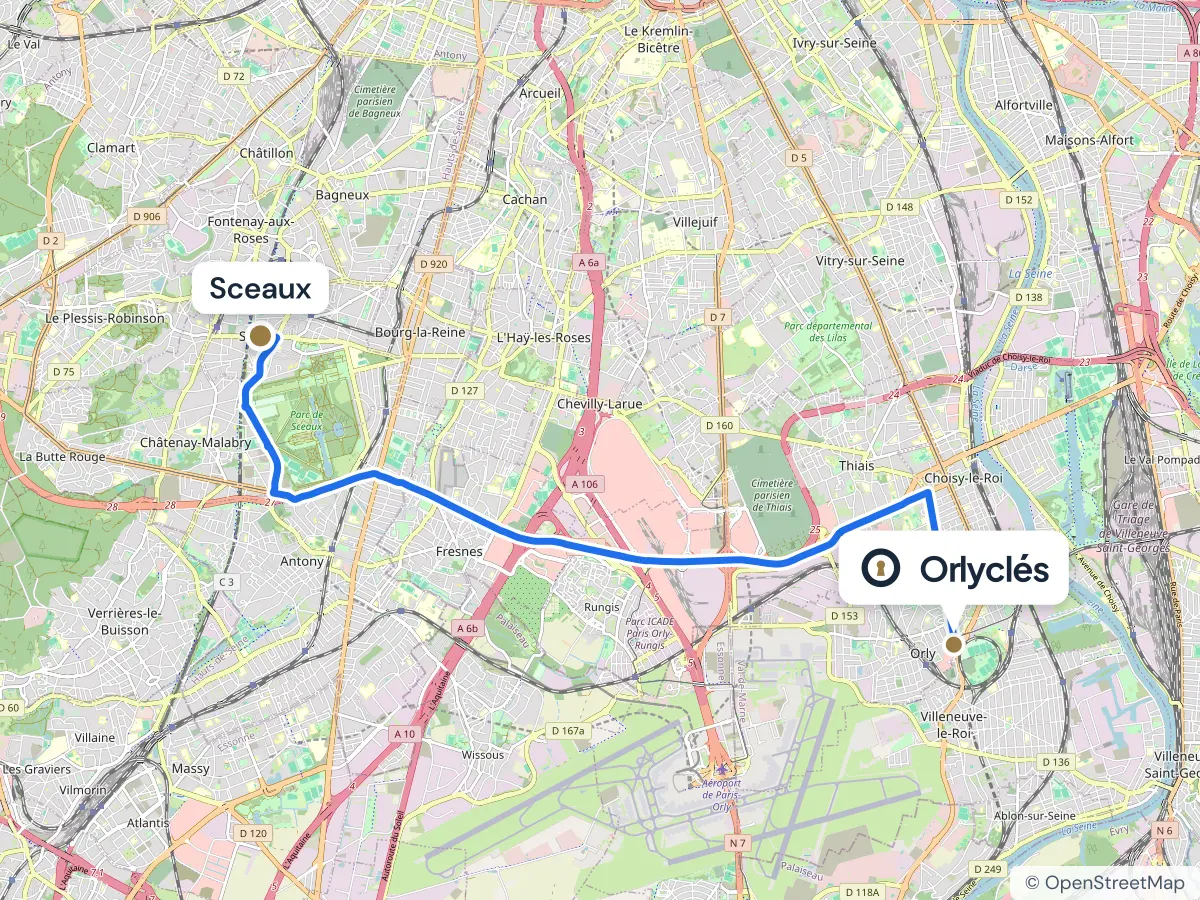 Itinéraire de Sceaux au centre E.Leclerc d’Orly, 13,2 km