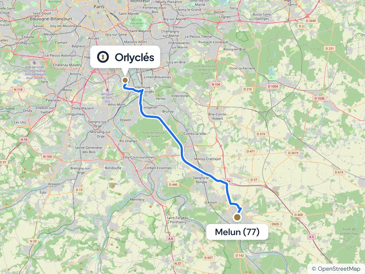 Itinéraire de Melun au centre E.Leclerc d’Orly, 35,8 km