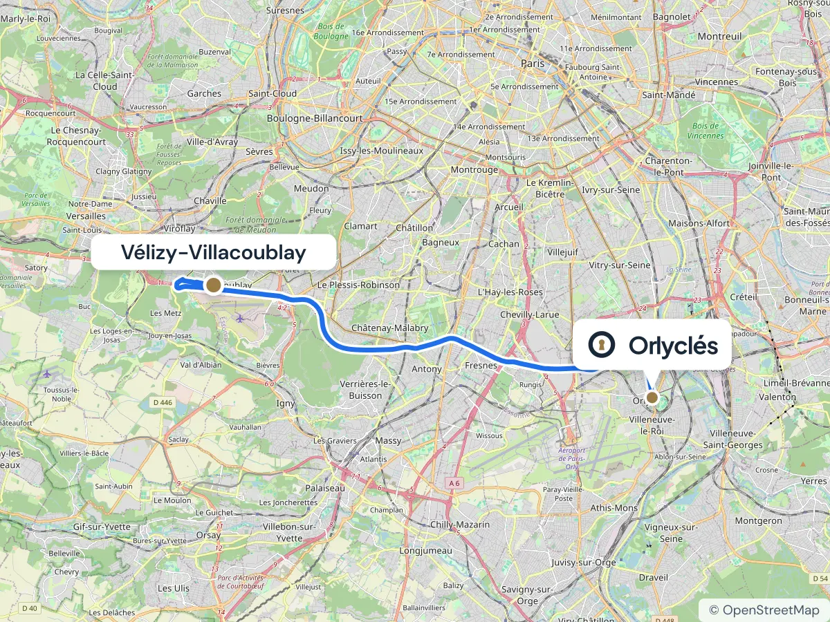 Itinéraire de Vélizy-Villacoublay au centre E.Leclerc d’Orly, 22,1 km