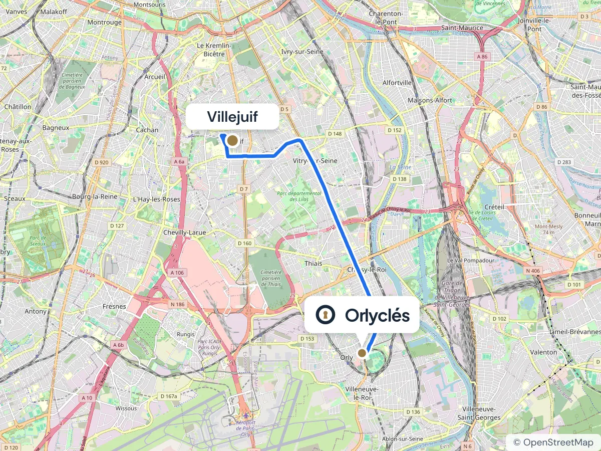 Itinéraire de Villejuif au centre E.Leclerc d’Orly, 8,9 km
