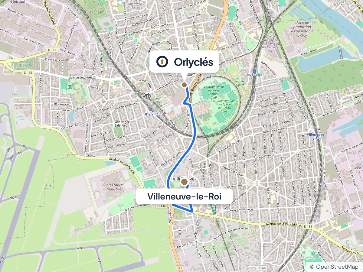Itinéraire de Villeneuve-le-Roi au centre E.Leclerc d’Orly, 2,1 km