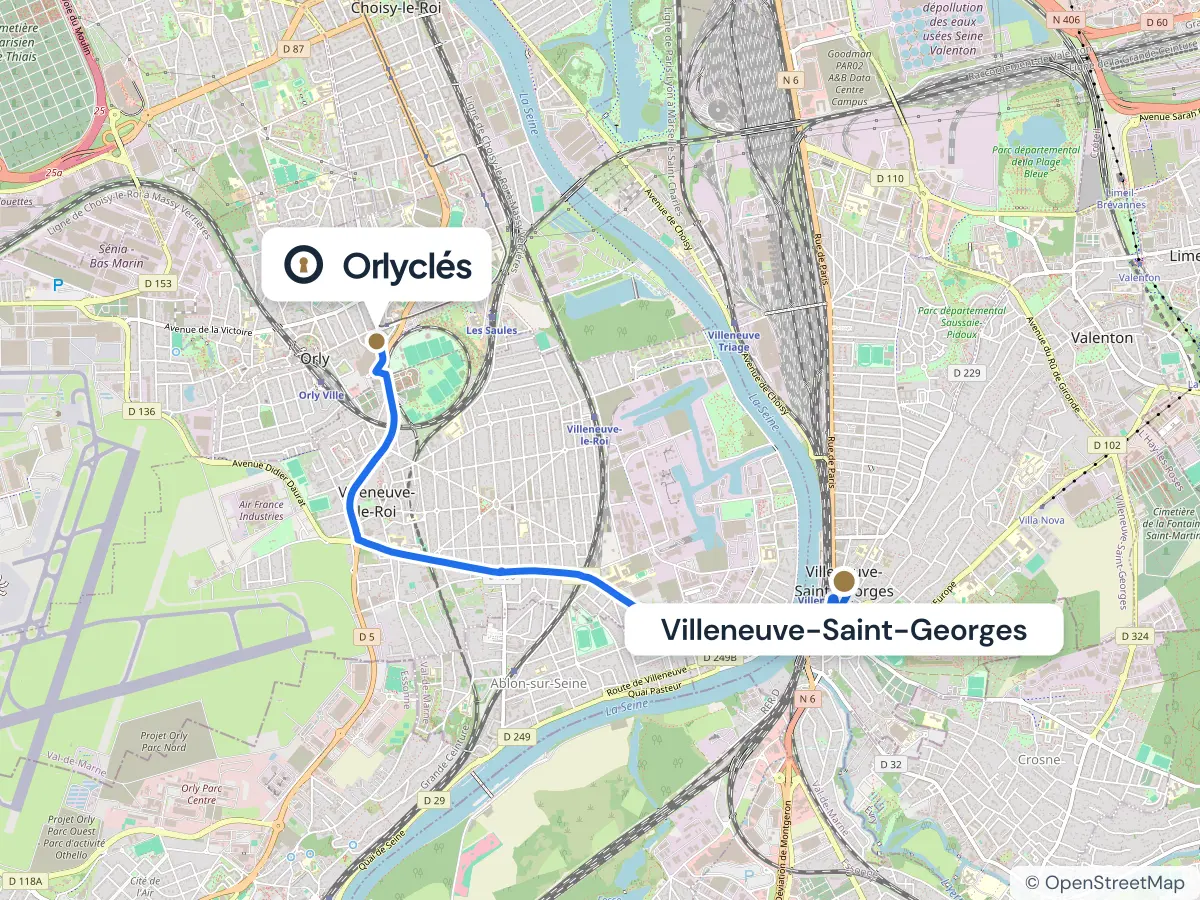 Itinéraire de Villeneuve-Saint-Georges au centre E.Leclerc d’Orly, 5,1 km