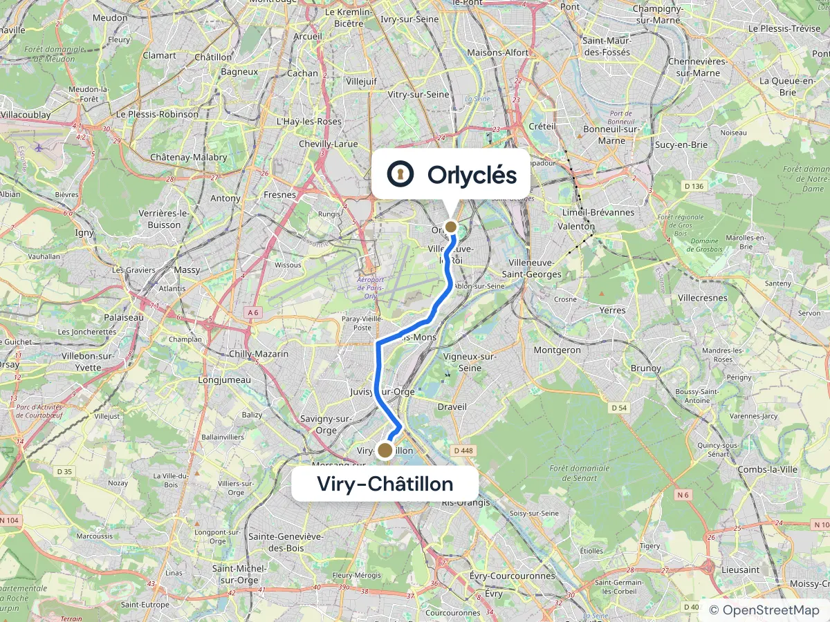 Itinéraire de Viry-Châtillon au centre E.Leclerc d’Orly, 10,3 km