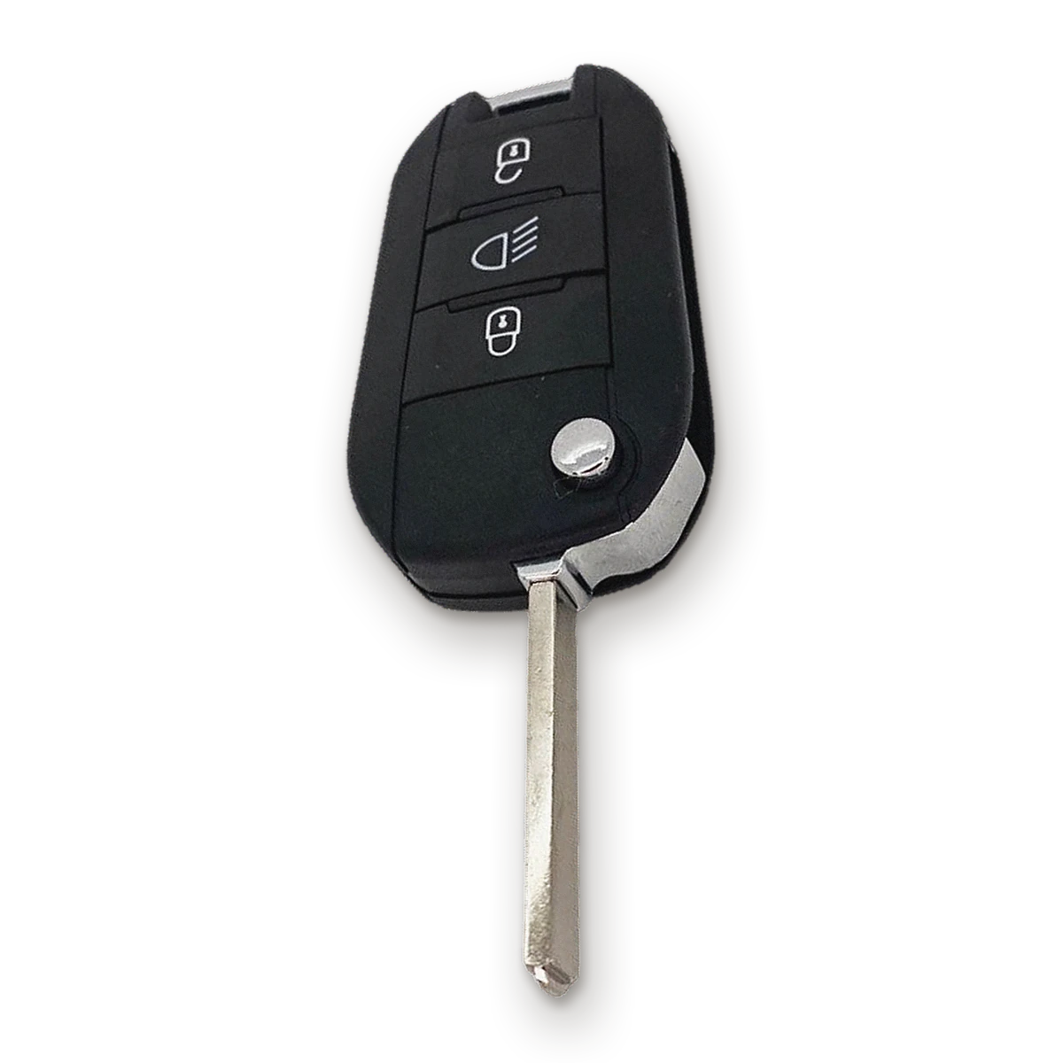 Clé de voiture pliante noire à trois boutons, lame dépliée