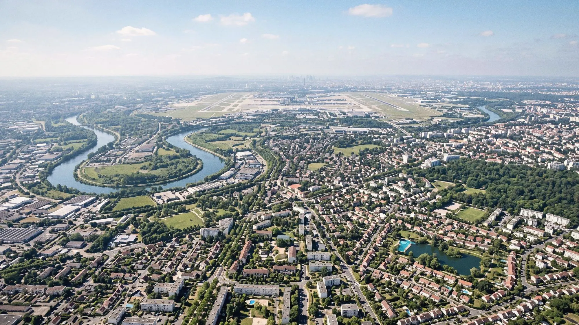 Vue aérienne du sud de l’Île-de-France autour d’Orly